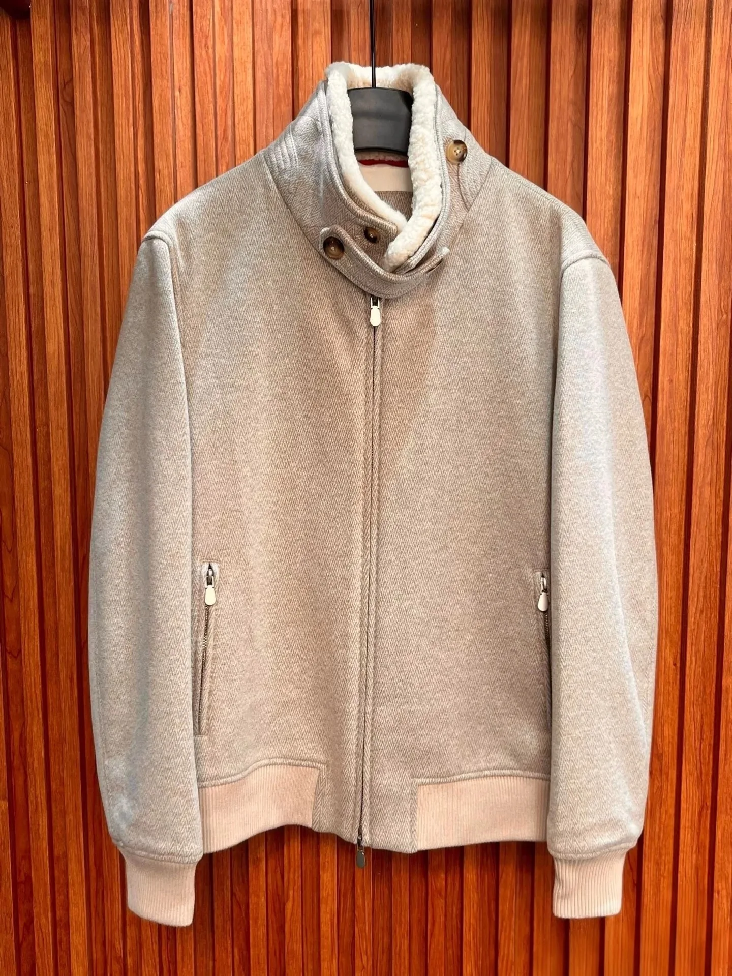 

Мужское хлопковое пальто Camere из смесовой шерсти с воротником-хомутом и отделкой из овечьего меха, весенне-осеннее однотонное пальто-стойка среднего года