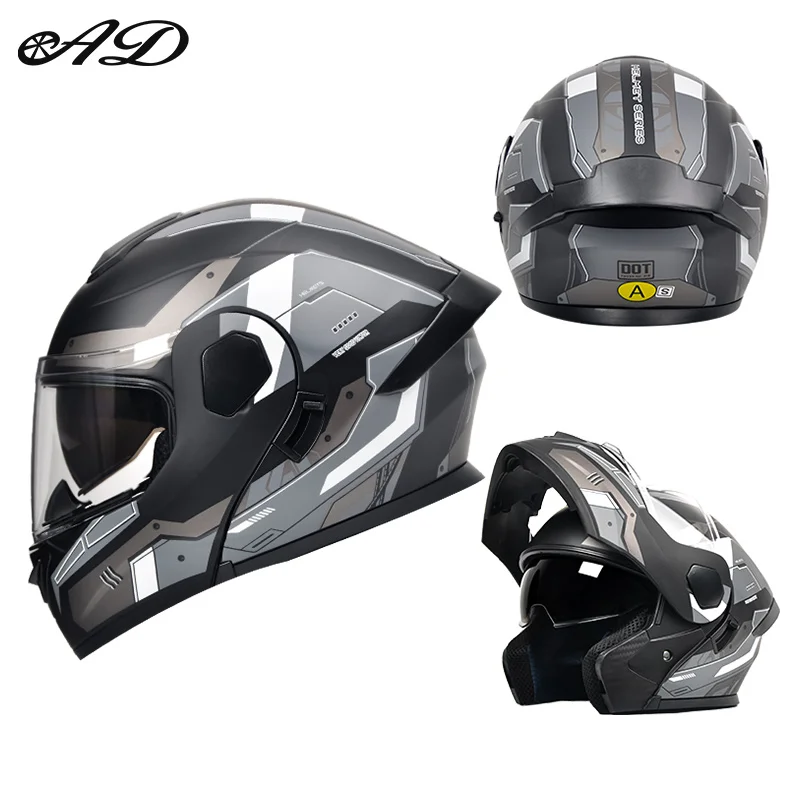 

Ad Latest Fashion Motorcycle Dual Lens Helmet with Internal Sunshade Safety Module Flip Motorcycle Helmet for Men and Women
