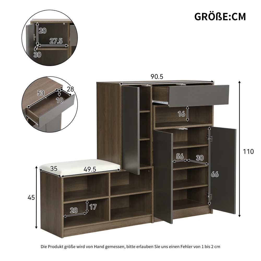 Schuhaufbewahrungsbank, Schuhschrank, Schuhregal mit gepolstertem Sitz, vielseitige Schuhaufbewahrungslösung mit Racks für den Flur – Detail 9