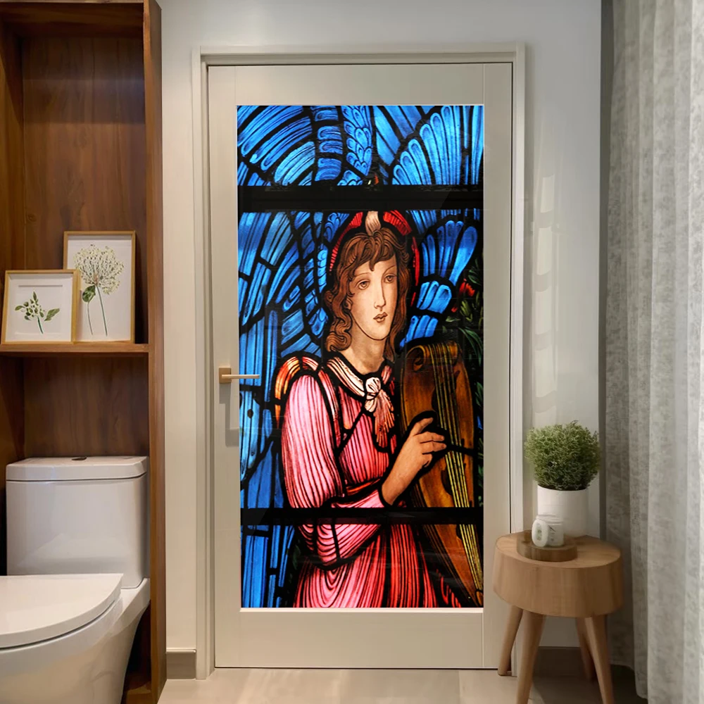 Church Stained Glass Decals Window Film Privacy Heat Insulation and Anti UV Blocking Static Cling Window Sticker for Home J79
