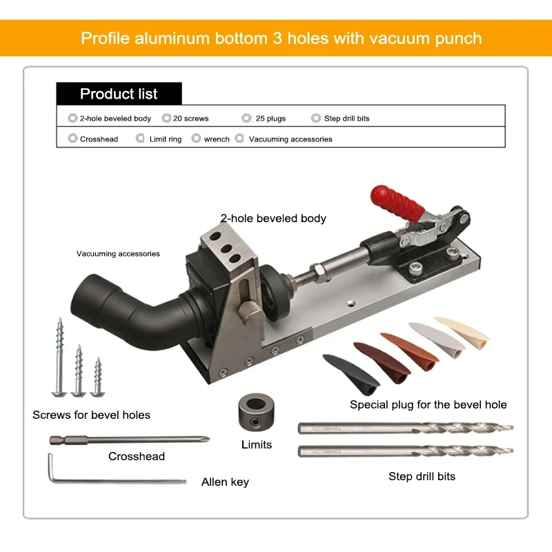 New Profile Aluminum Bottom Woodworking Hole Punch oblique hole DIY locator bottom bevel hole positioning punching Machine