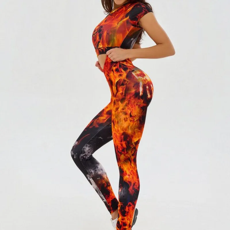 

Krisnanas Sporty Pants Set Women's Jumpsuits Clothes Sports Suits Printed Tees&Leggings Sports Suits Yoga Suits Workout 89145