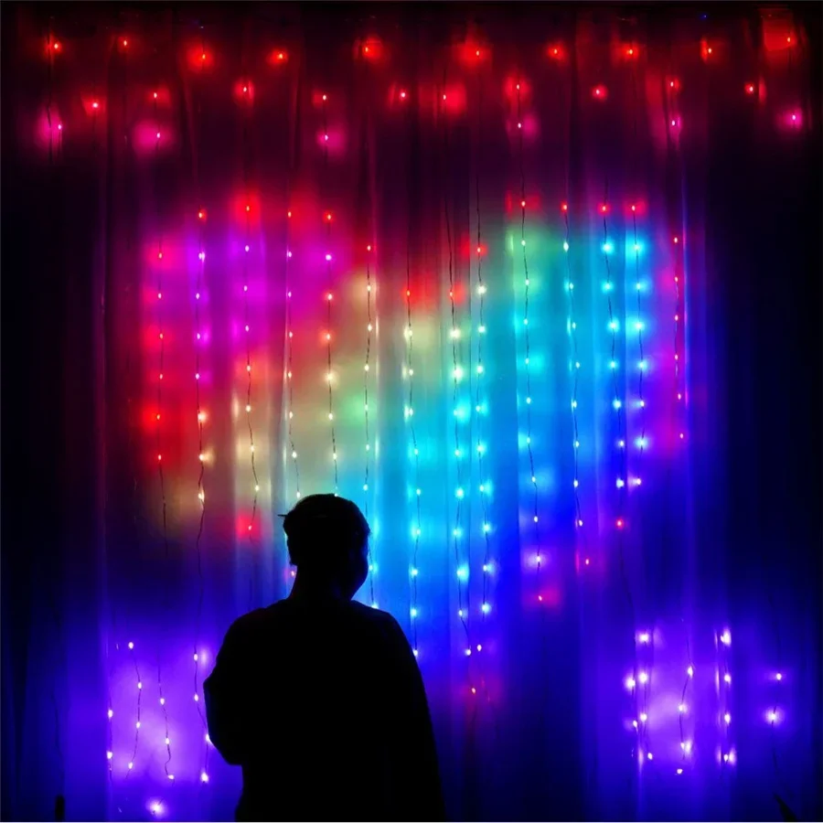 EU/US 플러그 400LED RGB 크리스마스 스트링 조명, 스마트 앱 제어, DIY 그림 디스플레이, 요정 커튼 조명, 파티 장식용 화환