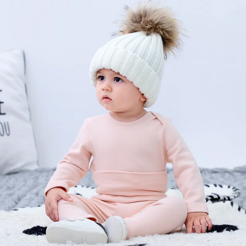 2PCS Autumn Winter Baby Clothes Set Infant Solid Baby Sweater Suit Newborn Baby Clothes 0-24M Long Sleeves Underwear Pajamas Set image 3