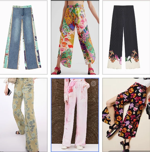 Foreign trade original single Spanish wash straight leg flower print blue jeans