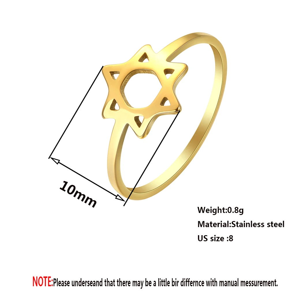 Kinitial Pentacle Star Ring Stainless Steel Stacking Ring Star of David Ring Simple Jewish Symbol Jewelry For Men  Women