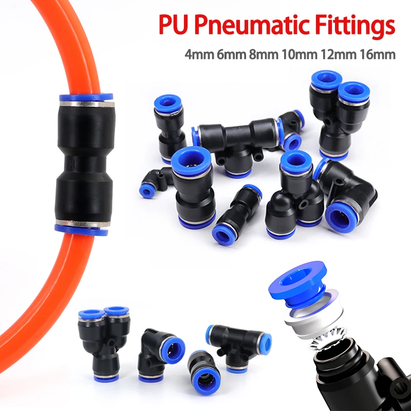 2/5/10Pcs PY/PU/PV/PE Pneumatic Quick Push In Fittings OD 4/6/8/10/12/14/16mm Air Pipe Hose Joints for Compressed Air Systems