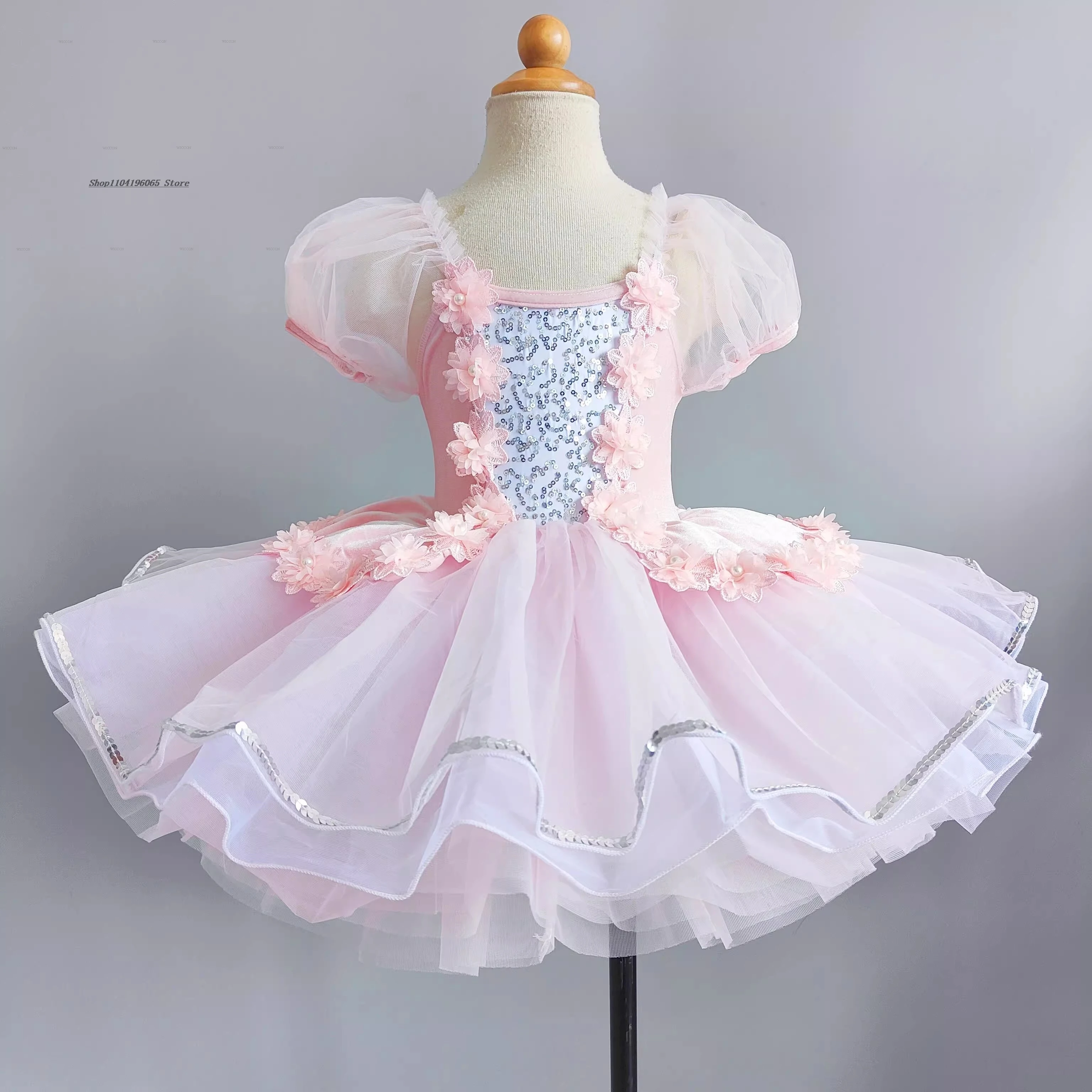 Toddler Sequined Fancy White Ballet Tutu dress Girls Fancy Dance Costumes Children Ballerinas Outfits Kids Ballroom Suit Clothes