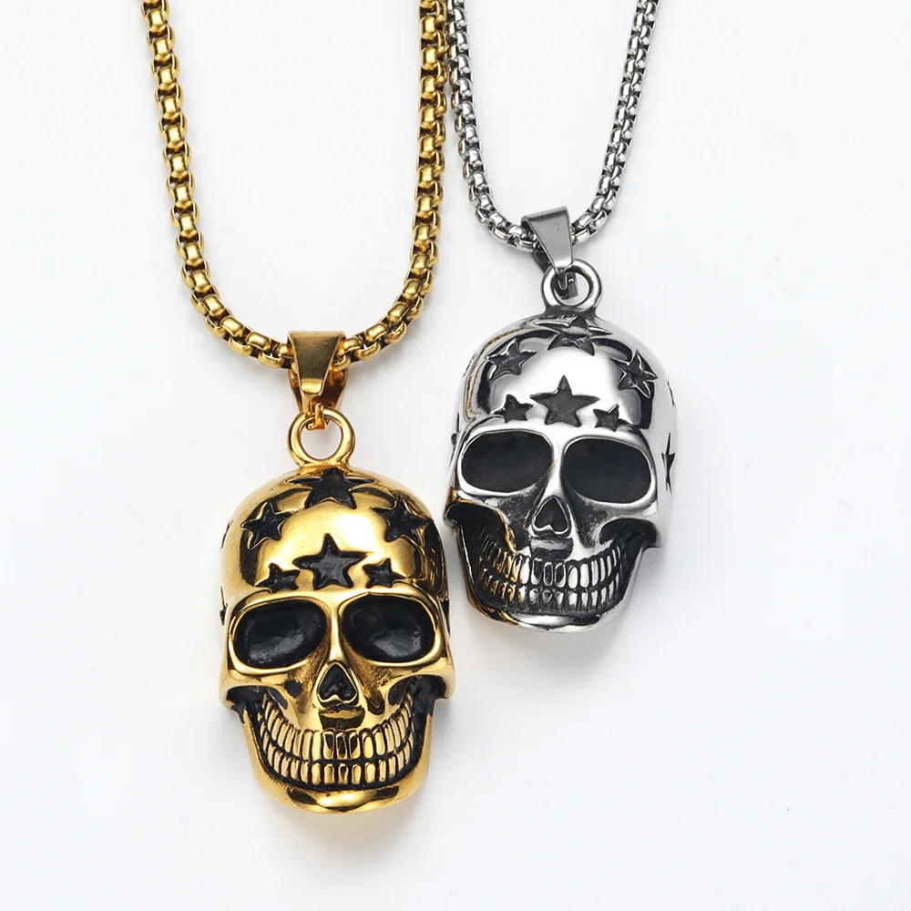 

European and American Personalized Fashion Stainless Steel Star Skull Pendant Necklace Chain