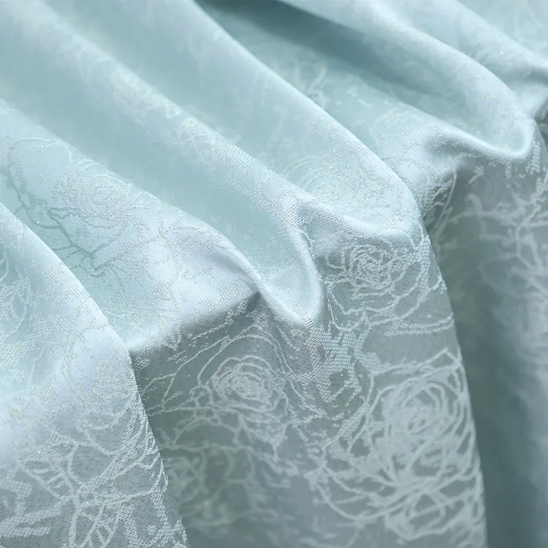 High Quality Ice Blue Rose Silk Sprinkling Sandbosatin Silkworm Fabric Han Clothing Chinese Style Customized Cheongsam