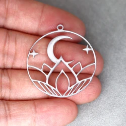 3PCS Vintage Lotus Flower Charms Stainless Steel Pendant for Jewelry Making DIY Craft Earrings Necklace Women Girl Moon Amulet