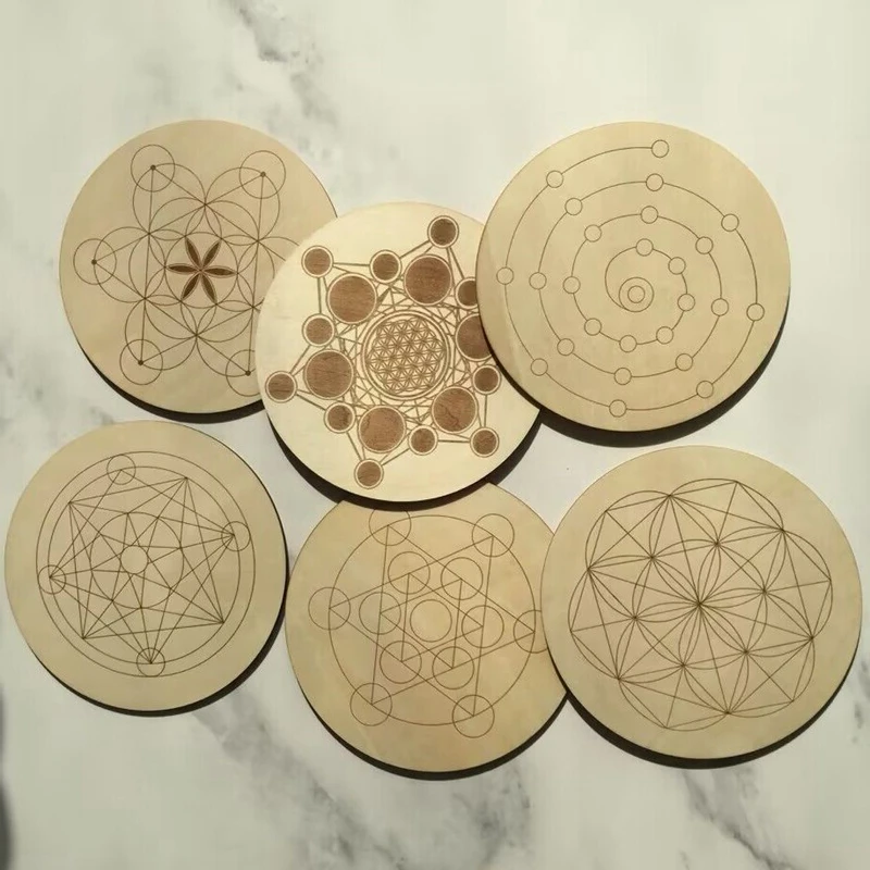 10pcs Wooden Crystal Grid Plate Metaphysical and Spiritual Use Sacred Geometry Crystal Grid Board