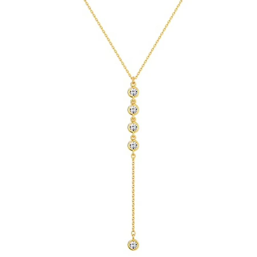 

Foxgirl Lariat Gold Necklace for Women, Daint Long Necklace 14k Gold Plated/Silver -Shaped Pendant Necklace Trend Laered ed Cha