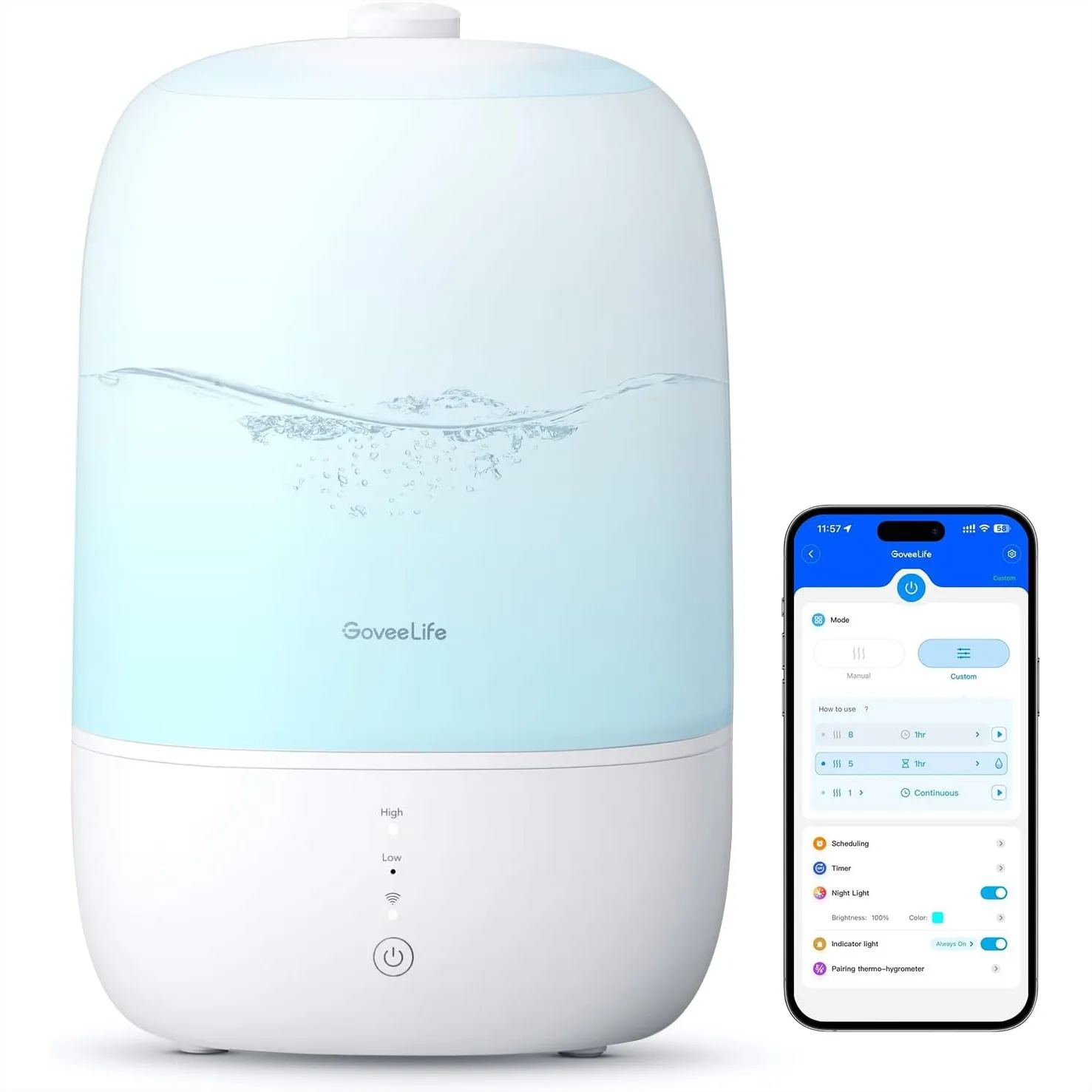 

Smart Humidifier for Bedroom, 3L Top Fill Cool Mist with Night Light, Works with Alexa
