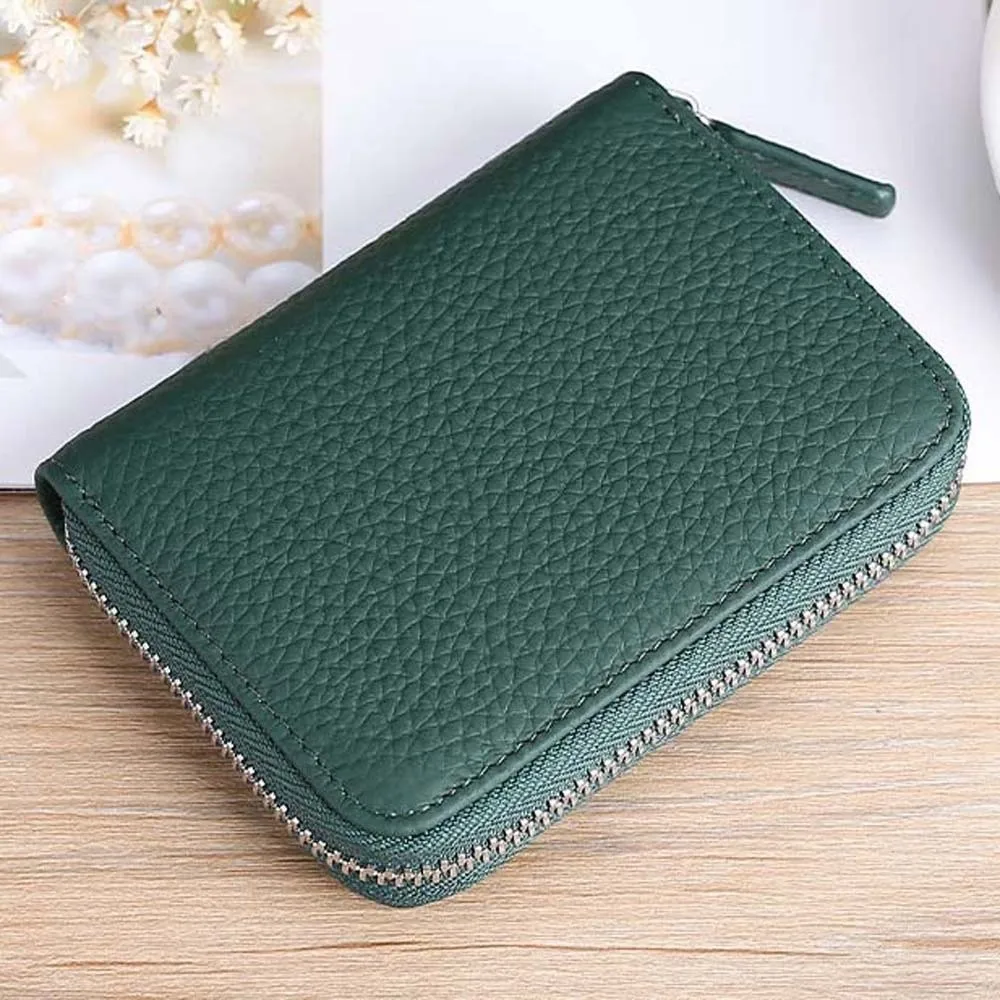 Versatile Thin RFID Protection Wallet Leather Anti-splash Water Organ Coin Purse Classic Simple Short Portable Card Bag Women