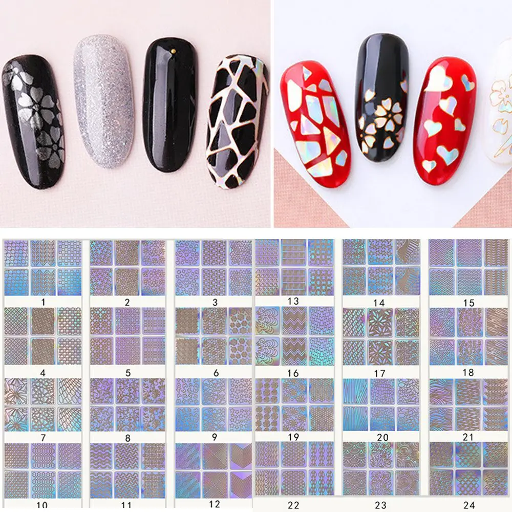 Décalcomanies 3D pour nail art, motif mixte, grille créative, galets, guide de manucure, laser, transfert