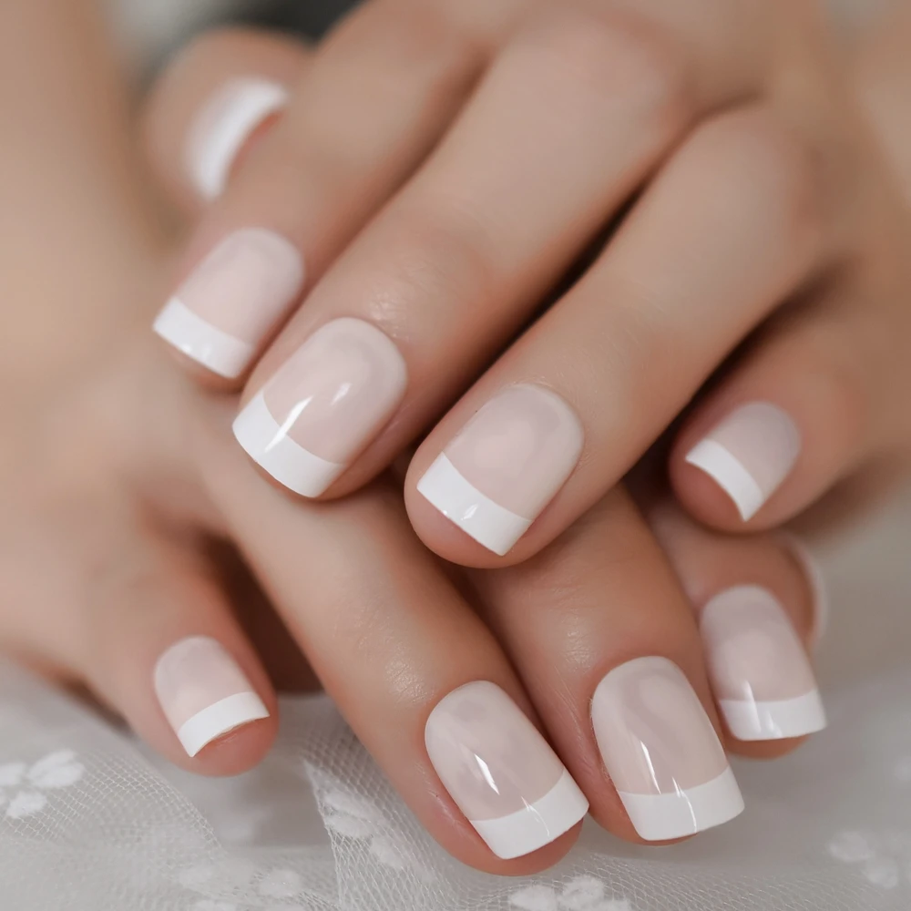 Puntas de uñas postizas desnudas naturales, decoración de uñas postizas francesas blancas clásicas, cobertura completa, puntas de uñas, diseño de pegamento trasero, fácil de usar