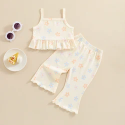 2024-04-03 Lioraitiin 6M-4Y Kid Baby Girls Clothes Set Flower Print Sleeveless Camisole with Flare Pants Summer Outfit