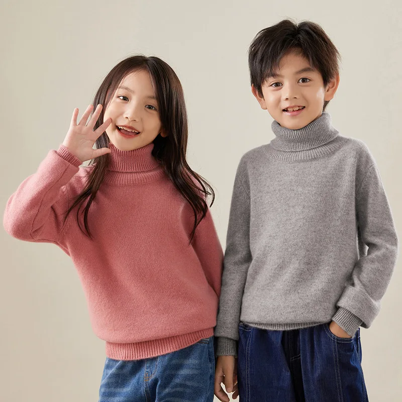 24 Autumn and Winter New Dropshipping Wool Height Collar Top Boys and Girls Thermal Knitting Inner Wear