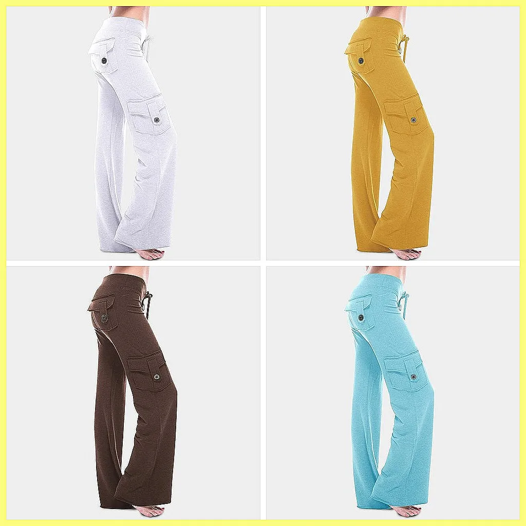 Women's High Waisted Wide Leg Yoga Pants, Cargo Bootcut with Pockets - Summer Casual & Versatile Daily Wear