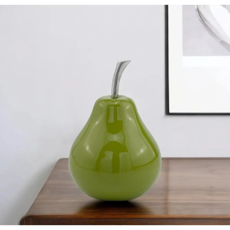 Green Polished Aluminum Pear Sculpture Luxury Art Deco Home Decoration Living Room Crafts Wedding Ornament