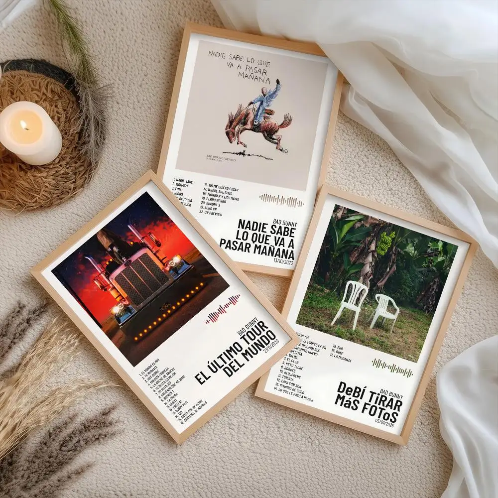 Bad B-Bunny Album Poster Stickers Self-Adhesive Painting Mural Decor Wall Decals for Bedroom Living Room Home HD Gift