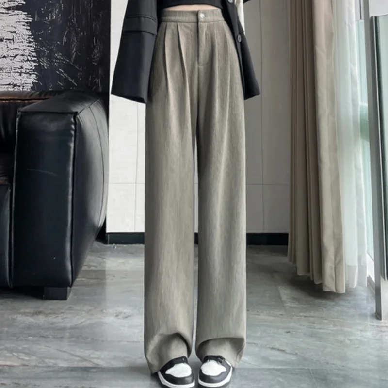 2025 Nieuwe Lente Zomer Vintage Wijde Pijpen Broek voor Vrouwen Effen Hoge Taille Koreaanse Casual Losse Volledige Lengte Broek Vrouwelijke