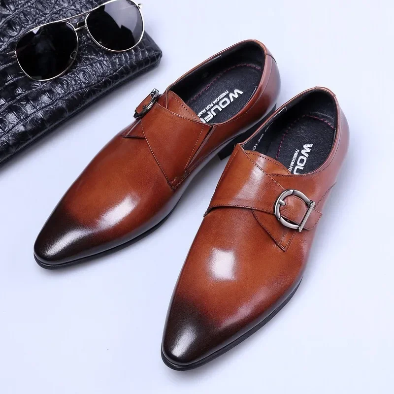 Chaussures d'affaires classiques pour hommes, cuir microcarence, parka carrée, chaussures plates de bureau pour hommes, robe à enfiler, mode pour hommes, fête de mariage, Oxfords