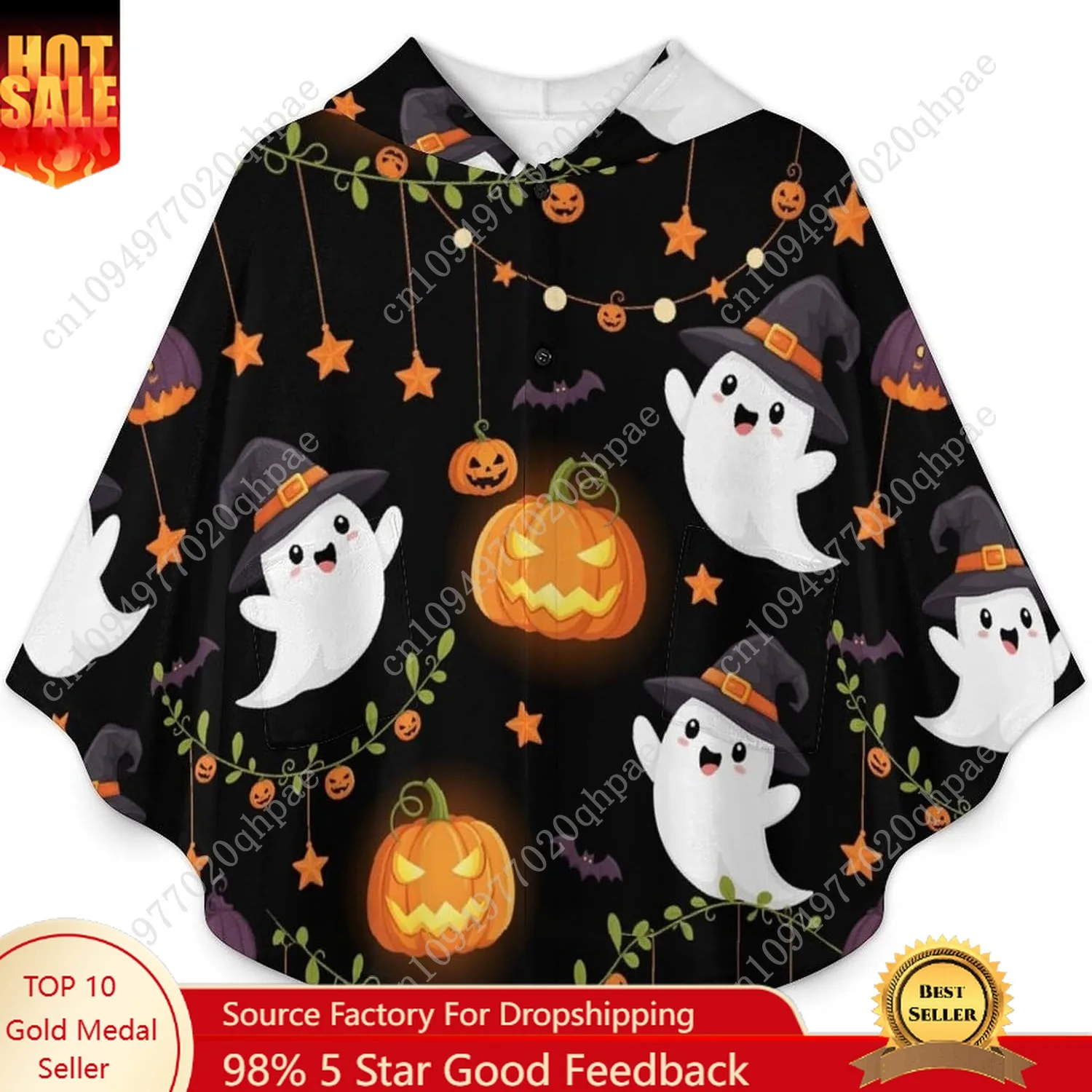 

Cozy Flannel Blanket Sweater,Halloween Ghosts Pumpkins And Oversized Hoodie With Pockets For Kids And Teenagers