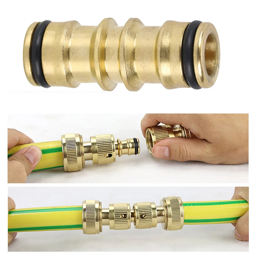 2 Way Garden Brass Hose Connector Joiner Coupler 1/2