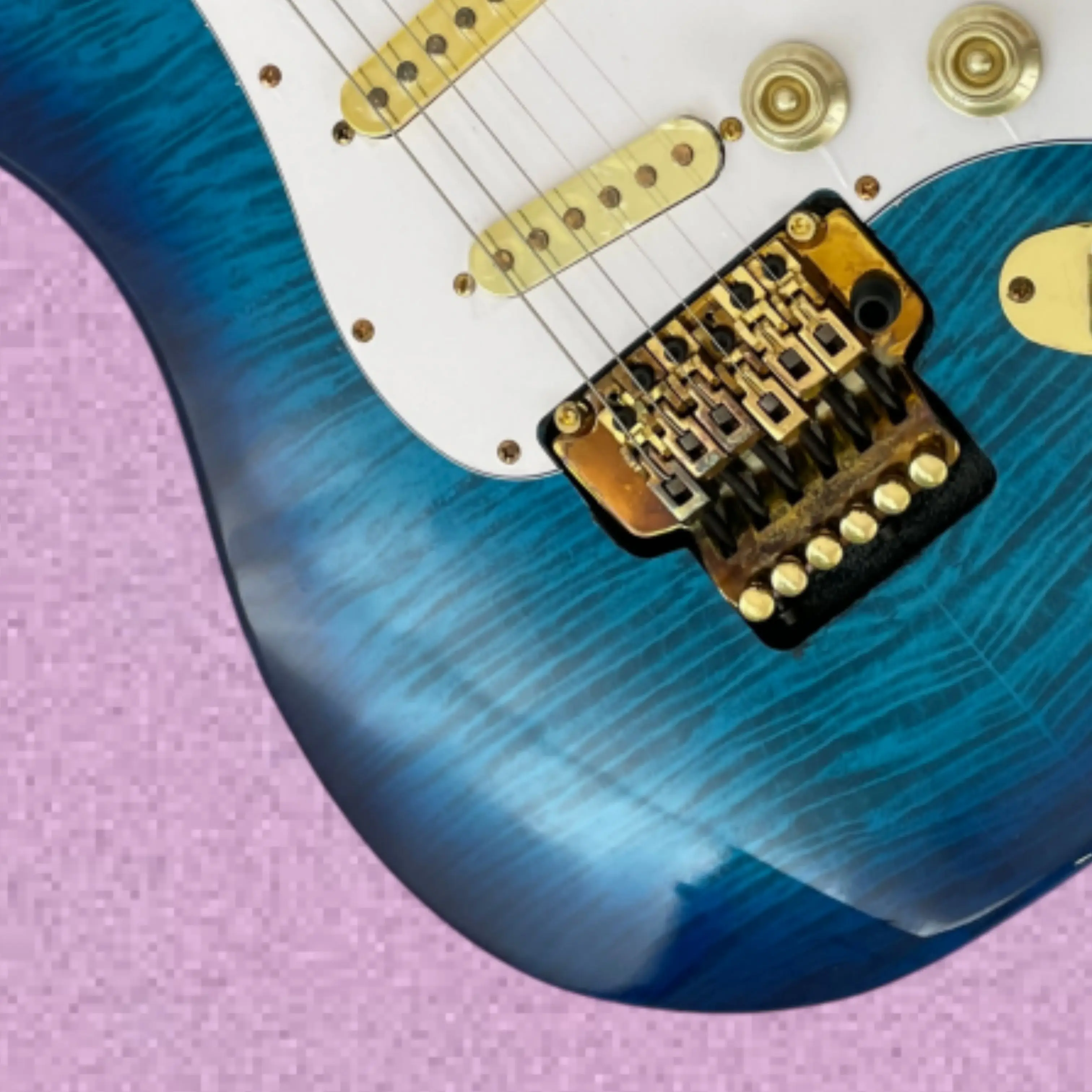 Blue Water Ripple Gradient 6 String Electric Guitar, White Pickguard Guitars, Gold Hardware, SSS Configuration Guitarra