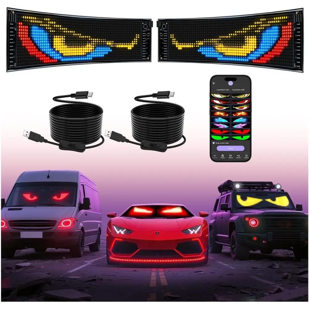 

Dual-Screen Synchronized LED Car Eye Lights, 19x5 for SUVs & Trucks, Flexible & Programmable