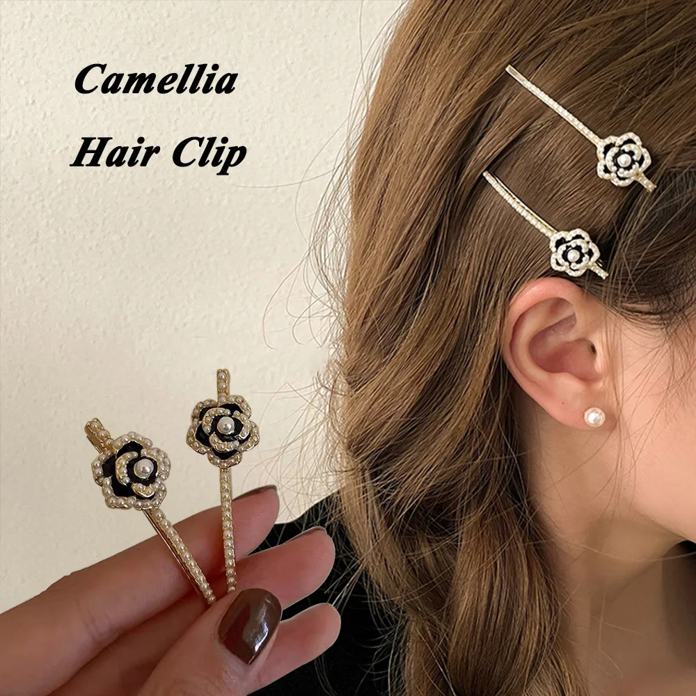 1Pcs Fashion Pearl Camellia Hair Clip Elegant Flower Metal Hairpin For Women Bangs Sides Barrettes Hair Accessories Headwear