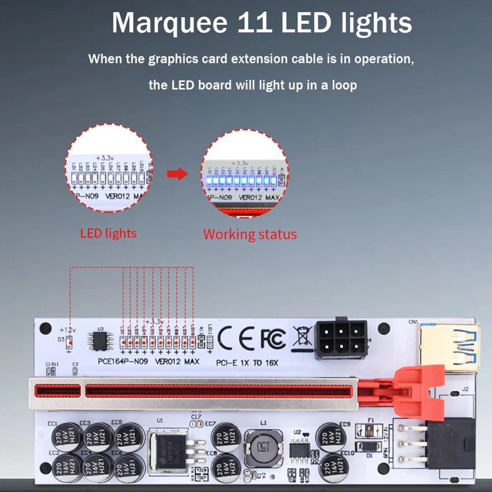 Riser VER012 USB 3,0 PCI-E Riser VER012MAX Express Cable Riser para tarjeta de vídeo X16 extensor PCI-E Riser Card para minería