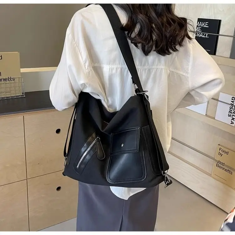 Bolso de mano de gran capacidad para mujer, bolsos de un solo hombro de lona versátiles, mochila de viaje saliente de moda Ins, XK229