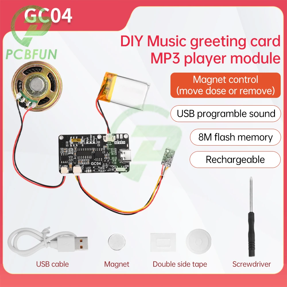 Recordable Sound Module MP3 8M WAV Button Control Music Voice Player Programmable Board with Speaker for DIY Greeting Card Gift