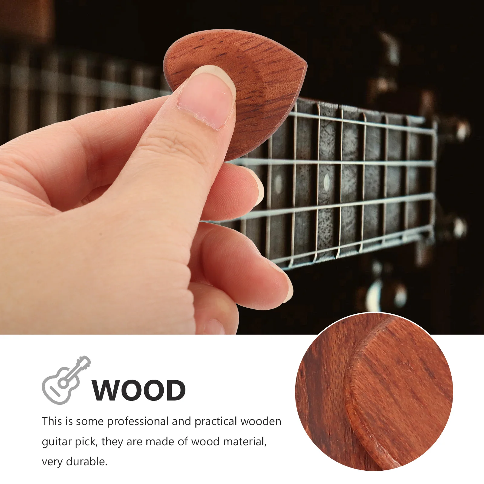 

2pcs Guitar Picks Heart Shaped Wooden Clear Sound Lightweight Compact Practice Playing Accessories Natural Plectrum Easy