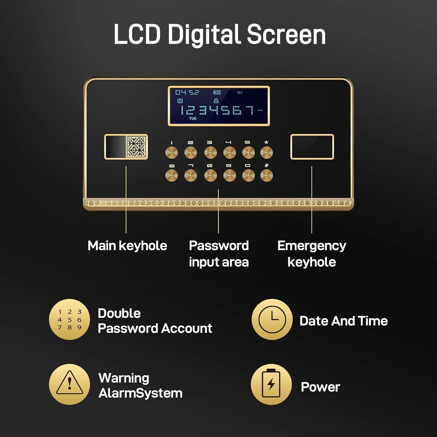 Safe with Interior Drawer, 2.8 Cuft Heavy-Duty Steel Safe Box w/LCD Digital Screen, Diamond Reinforced Lock, Dual Alarm System w