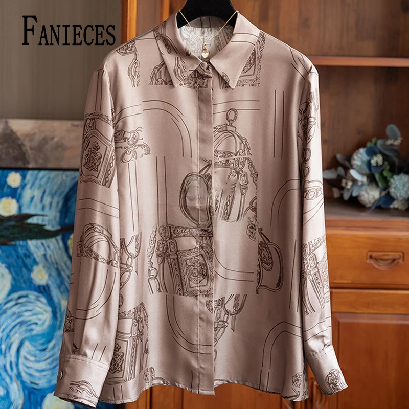 

Luxury Brand Design Women Shirts Vintage Print Tops 2025 Spring Long Sleeve Shirt Elegant Blouses camisas chemise femme de luxe