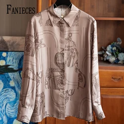 Luxury Brand Design Women Shirts Vintage Print Tops 2025 Spring Long Sleeve Shirt Elegant Blouses camisas chemise femme de luxe