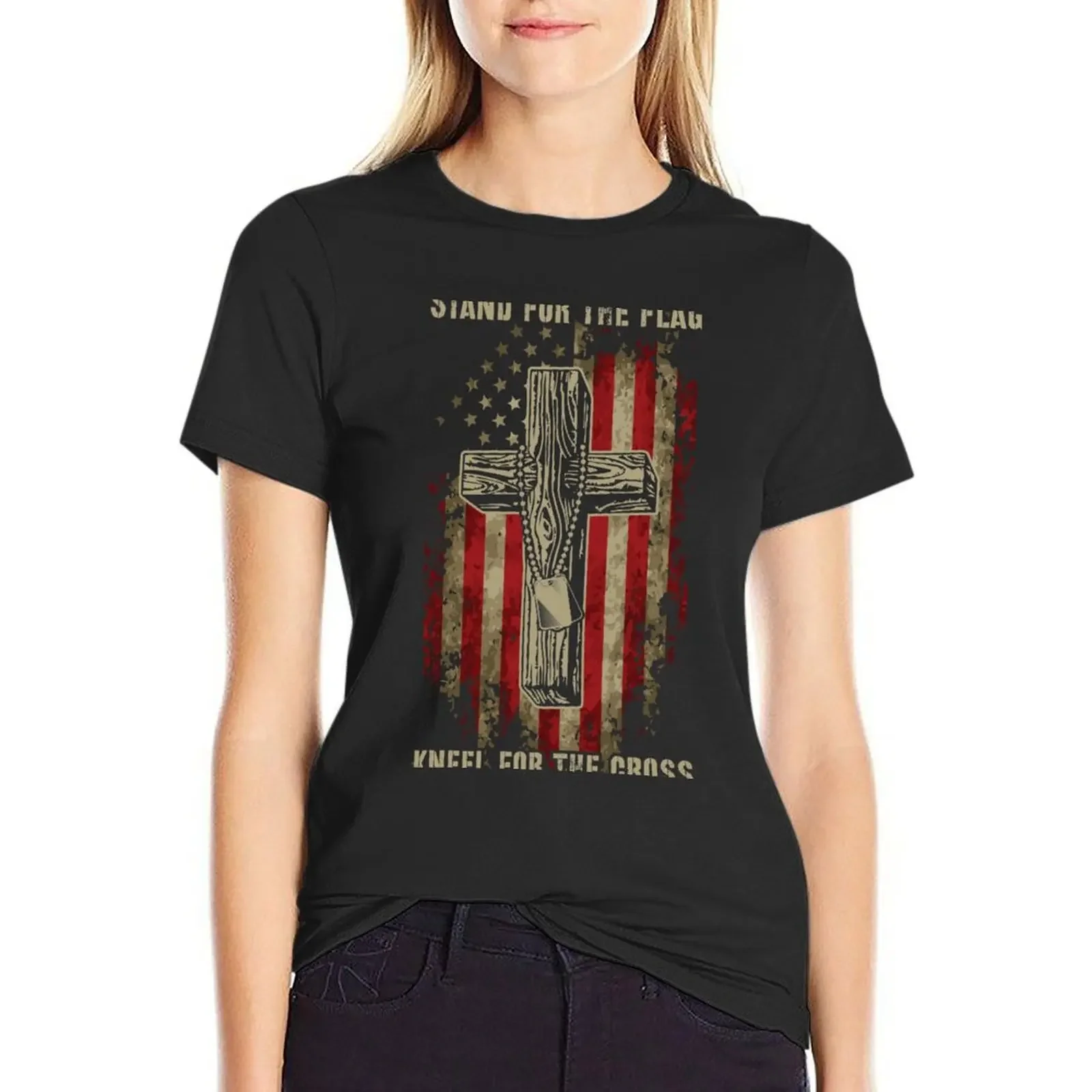 

Stand for the flag. Kneel for the cross. T-Shirt animal print animal print shirt for girls tops blacks tops Women
