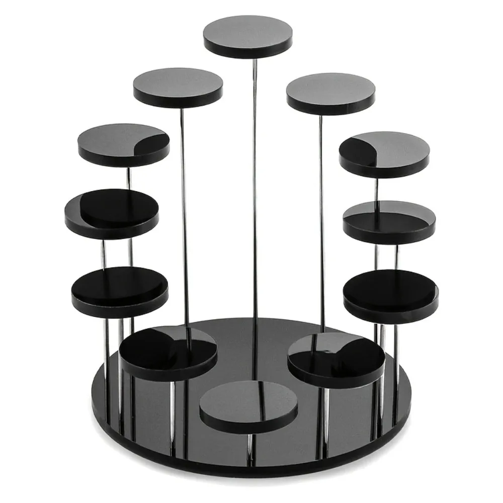 12-Tier Black Acrylic Display Stand Multi-Layer Ladder Tray for Rings Watches, Jewelry, Perfume and Desserts Thickened Organizer