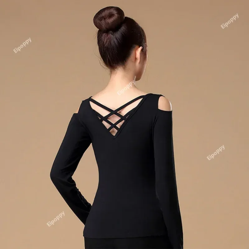 Latin Dance Top Women Sexy Modal Back Hollow Out Square Dance Suit Dancing Practice Clothes Female Adult Fitness Suit