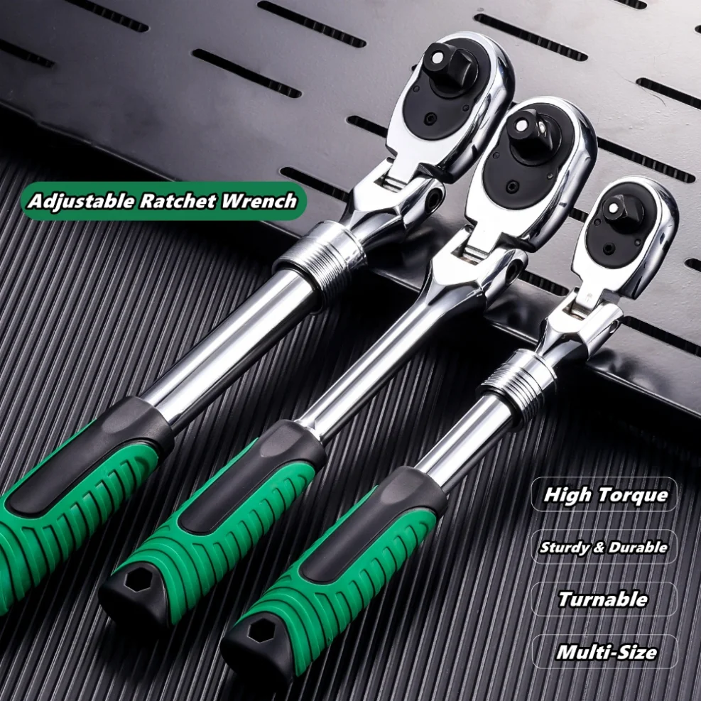 180° 1/4,3/8,1/2 Inch Drive Socket Adjustable Ratchet Wrench Extendable Handle Wrench 72-Tooth Quick-Release Reversible