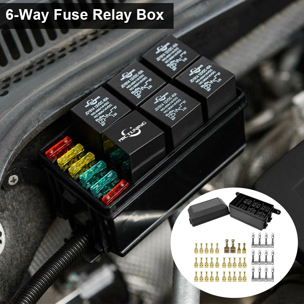 6 Way 3-40A Fuse Relay Terminals Box Holder Circuit Protection Automotive Accessories For Car Caravan Truck Trailer Boat Marine