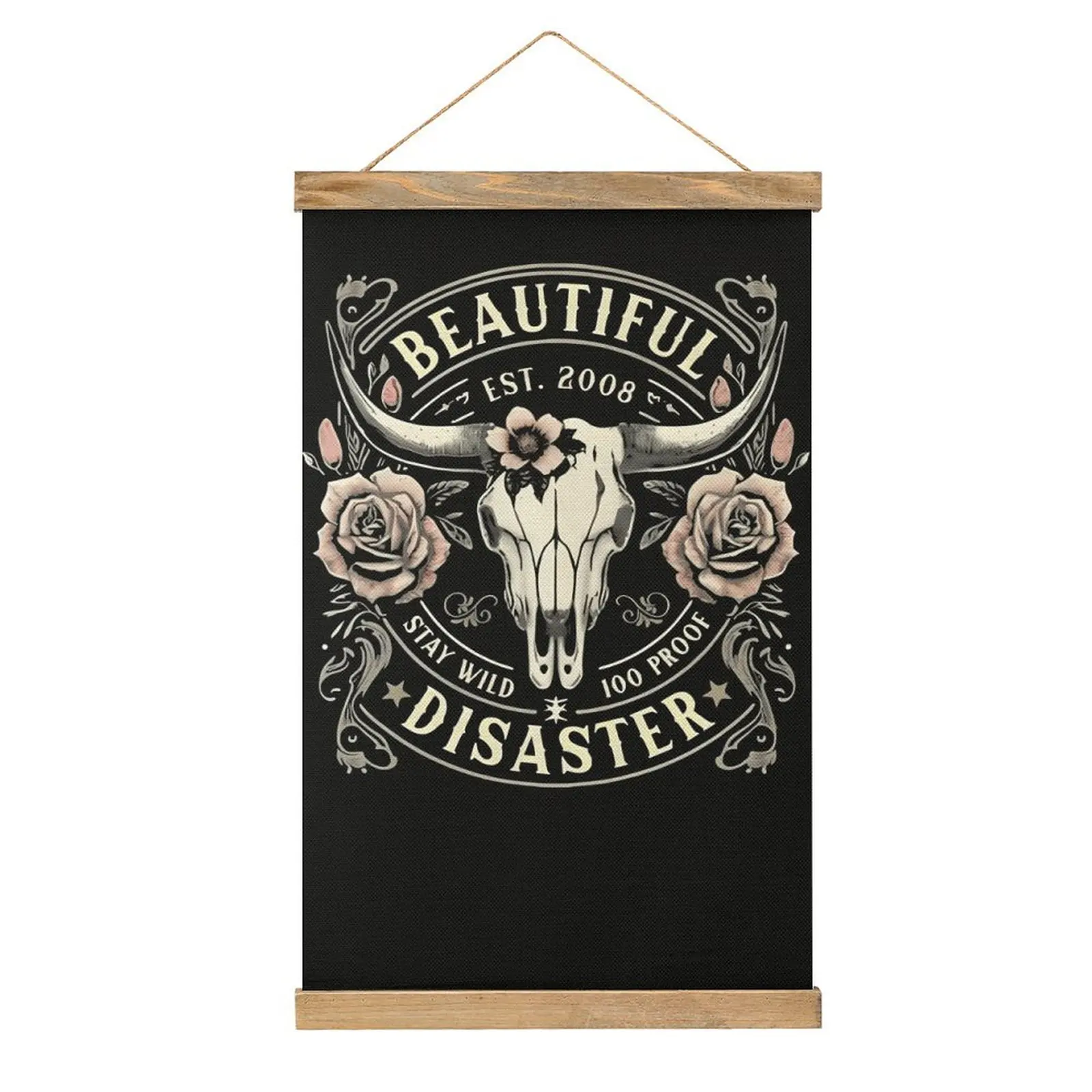 Novelty Beautiful Disaster Floral Skull Design Linen Hanging Painting Picture Hanging Graphic Bedroom   Mural Style Decorate