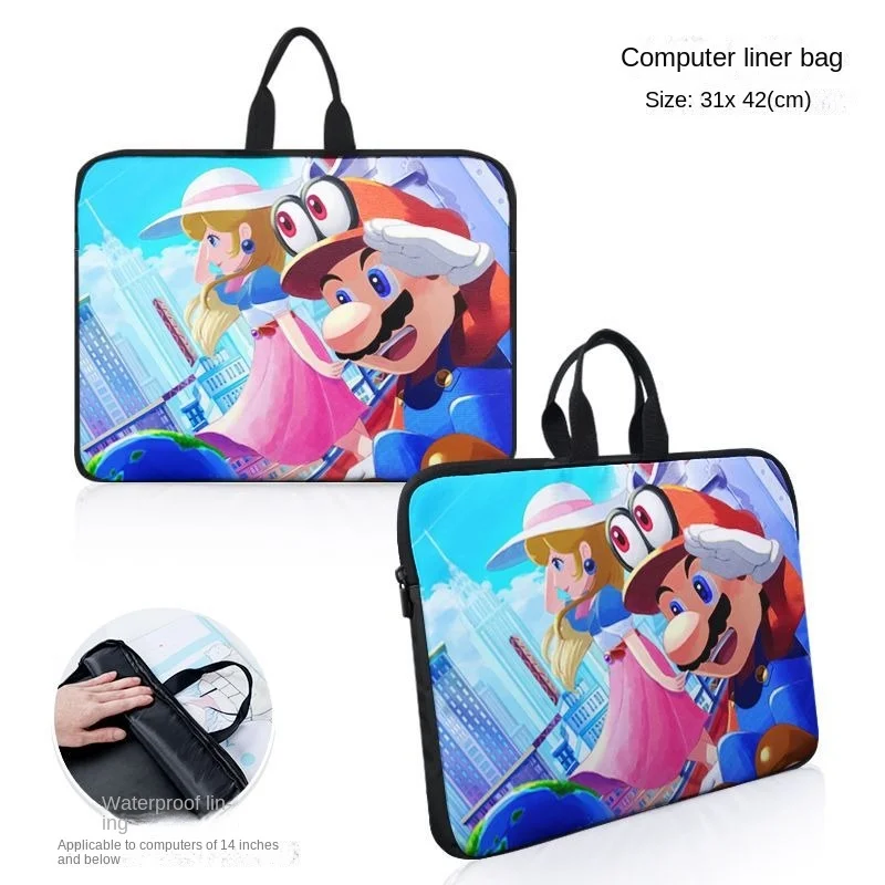 Super Mario Bros Cartoon Laptop Bag 14 Inches Anime Pattern Notebook Bag Shockproof Macbook M1 Air Pro HP Computer Sleeve Case