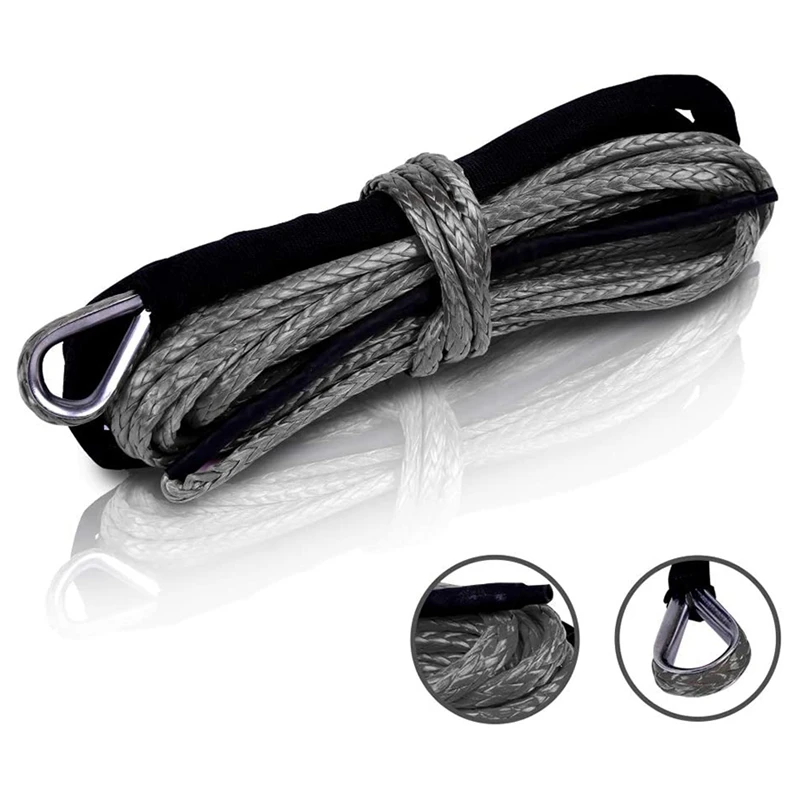 Newsynthetic Winch Rope, 15M 7700 Lbs Winch Line Cable Rope With Protective Sleeve Maintenance String For ATV UTV Off-Road