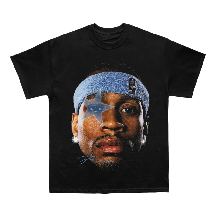 Allen Iverson Camiseta de algodón negra para hombre, estilo informal vintage HipHop