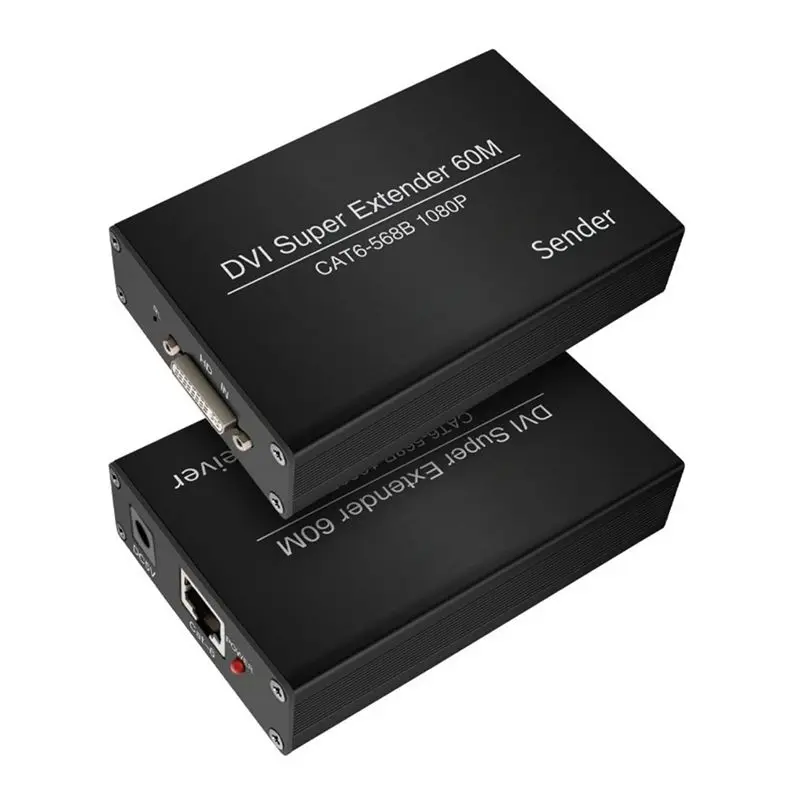A29F-DVI Extender RJ45 Cat6 Cable Extender To 196.8Ft Transmitter Receiver DVI Ethernet Adapter HD 1920X1200